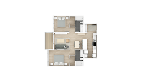 Two bedroom, two bathroom 887 sq.ft. apartment suite with a West view.